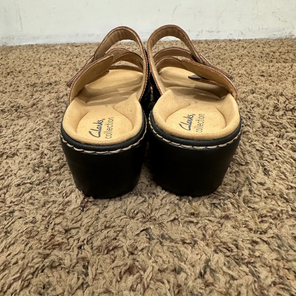 Clarks Collection Leisa Janna Metallic Pewter Leather Slide Sandals Womens 9 M - Picture 2 of 7